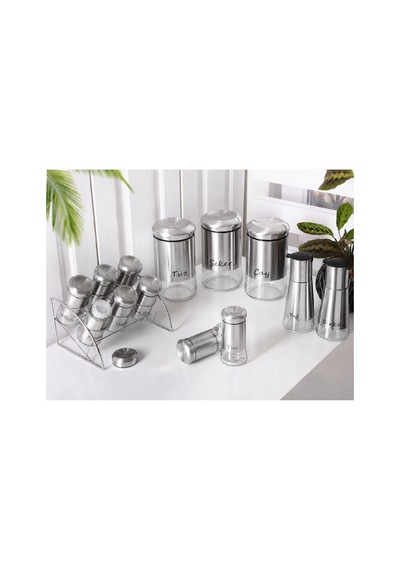 13 Parça Cam Yağlık Sirkelik Baharatlık Baharat Takımı Seti - Inox İnox