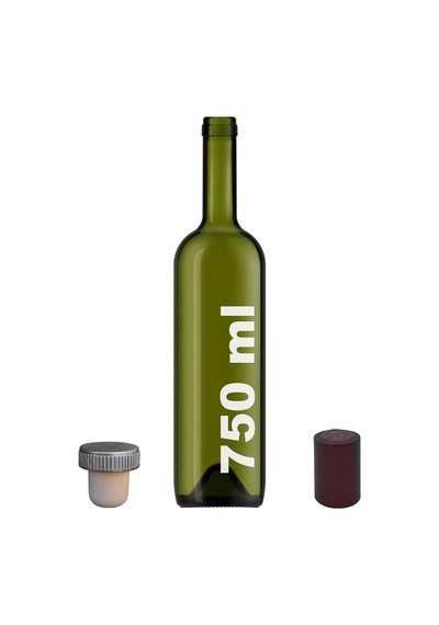 750 Ml Yeşil Şarap Şişesi Sentetik Mantar Tıpalı Ve Kapüşonlu Boş Çukur Cam Şişe 1 Adet