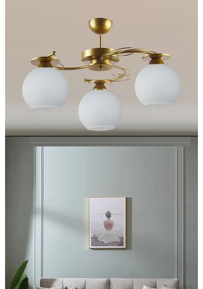 Modern İlay Camlı Avize Salon Oturma Yatak Odası Dörtlü Avize Siyah