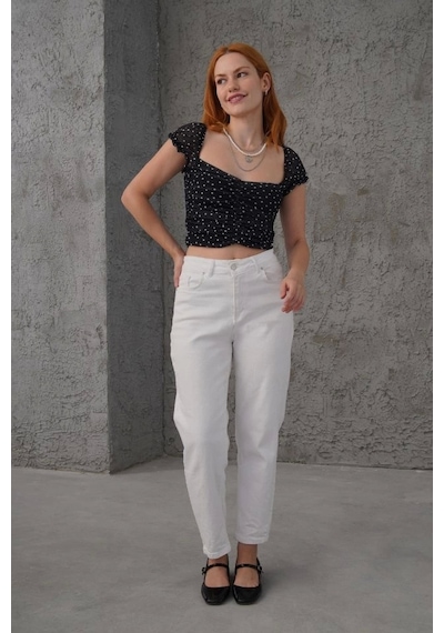 Defymoda Puantiyeli Belden Oturtmalı Tül Siyah Bluz Siyah