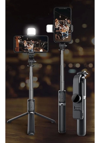 Led Işıklı Selfie Çubuğu Bluetooth Kumandalı Kablosuz Tripot Selfie Monopod Selfie Stick Siyah