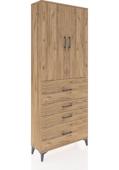 Arges Dolap 3 Raflı 4 Çekmeceli 2 Kapaklı 88x30x221 Çam-çam Çam