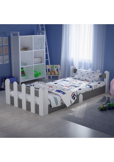 Tuliplifeyapımarket Tuliplife Montessori Karyola Beyaz-Antrasit Çocuk Yatağı -312 Antrasit - Beyaz