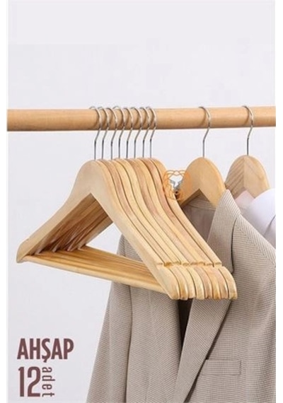 Natural Ahşap Elbise Askısı 12 Adet Montague Design 719133 -
