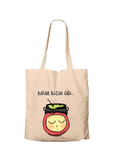 Kafam Kazan Gibi Ekru Fermuarlı Bez Çanta Gabardin