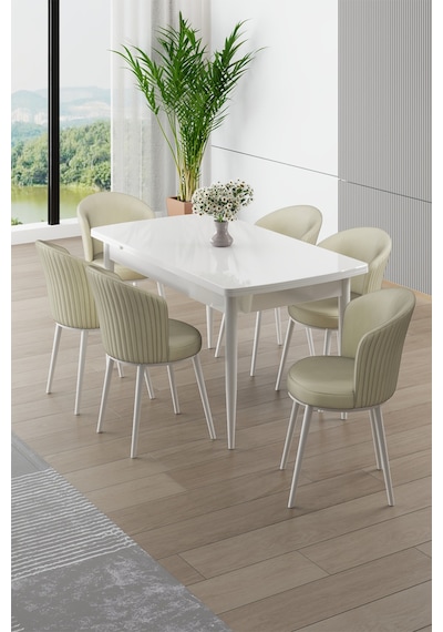 Canisa Asfel Serisi Mdf 77x130 Beyaz Yandan Açılabilir Mutfak Masası Takımı 6 Krem Sandalye Beyaz Masa Krem Sandalye Canisa Asfel Serisi Mdf 77x130 Beyaz Yandan Açılabilir Mutfak Masası Takımı 6 Krem Sandalye Beyaz Masa Krem Sandalye