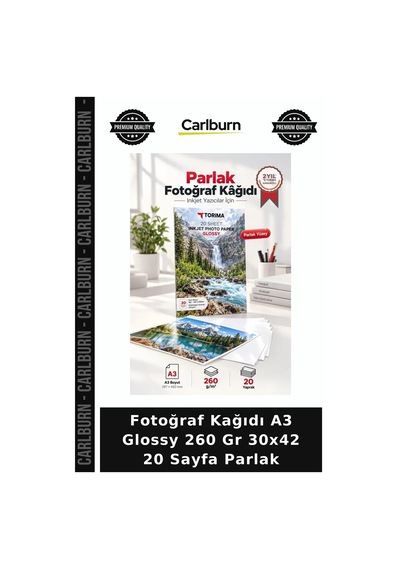Fotoğraf Kağıdı A3 Glossy 260 Gr 30x42 20 Sayfa Parlak Renkli Kağıt Karton Çeşit Ofis Gereci