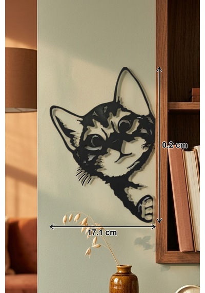 Zeroxo Kapı Arkasından Bakan Kedi Figürü Duvar Süsü 17.1x0.2 Cm