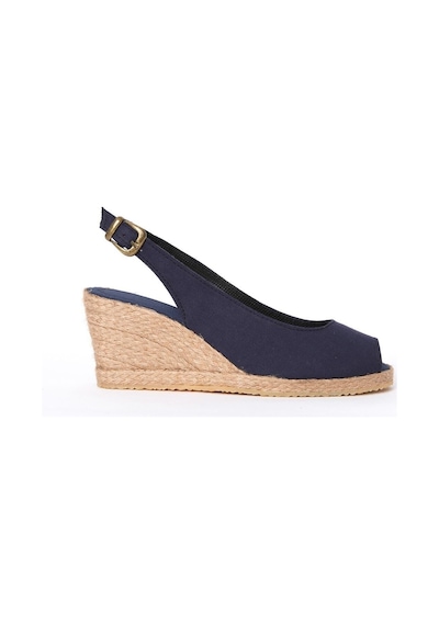 Gerçek Elişi Burnu Açık Arkası Bantlı Dolgu Topuk Lacivert Keten Hasır Espadril Handmade Lacivert