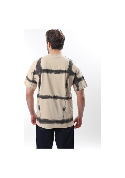 Madmext Bej Bisiklet Yaka Baskılı Basic Erkek T-shirt E7109 Bej