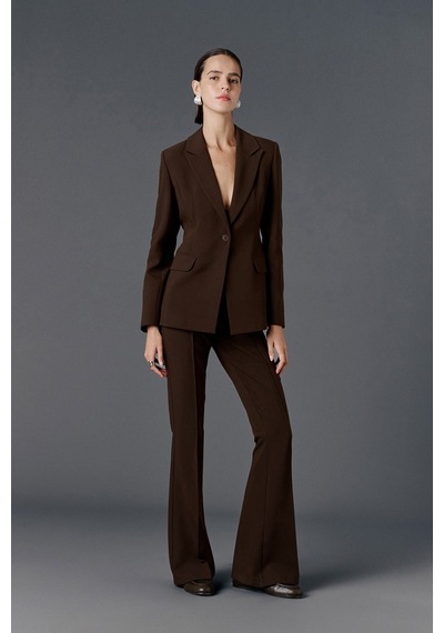 Vatkalı Fitted Kesim Blazer Ceket-20469 Kahverengi