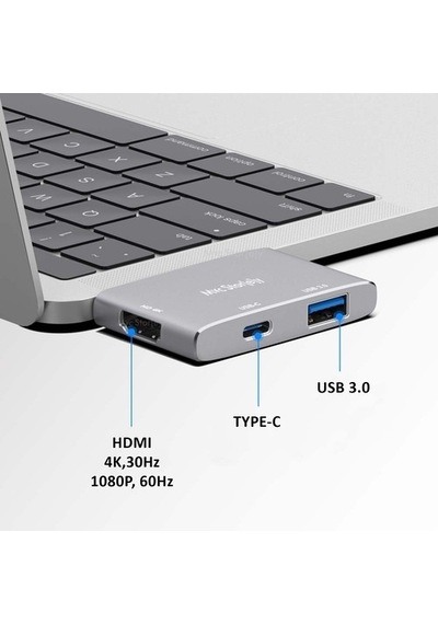 Usb Çoğaltıcı Çoklayıcı Usb-C Hdmı Çevirici 4K 1Xhdmı 1Xusb3.0-Gri