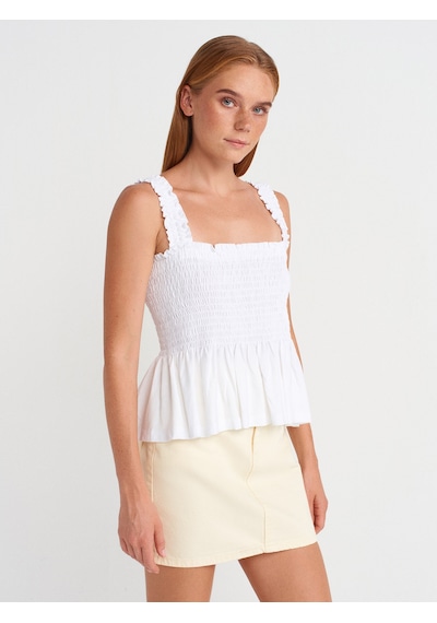 Dilvin 31852 Gipe Detaylı Askılı Bluz-beyaz Beyaz