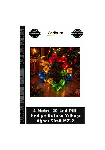 Özel Üretim Dekoratif 4 Metre 20 Led Pilli 2 Kademeli Hediye Kutusu Yılbaşı Ağacı Süsü Led Işık Mz-2