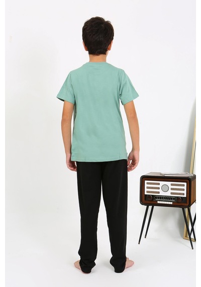 Akbeniz Erkek Çocuk Kısa Kol Penye Pijama Takım 20758 Suyeşili Su Yeşili