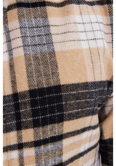 Tudors Erkek Slim Fit Dar Kesim Kareli Kışlık Oduncu Gömlek-42191 Vizon