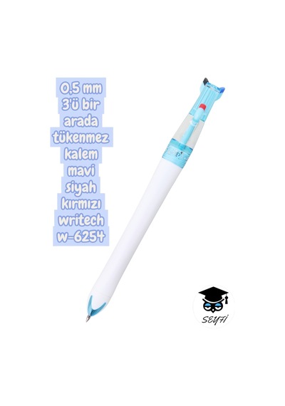 0,5 Mm 3'ü Bir Arada Tükenmez Kalem Mavi Siyah Kırmızı Writech W-6254 Beyaz