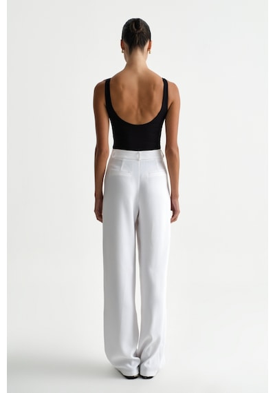 Açelyaokcu Premium Lowry Wide Leg Palazzo Dokuma Pantolon Beyaz