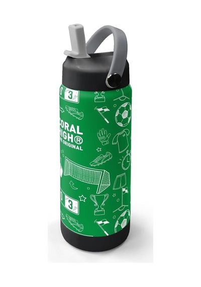 650 Ml Erkek Çocuk Yeşil Futbol Baskılı Çelik Suluk/matara Pipetli 38329