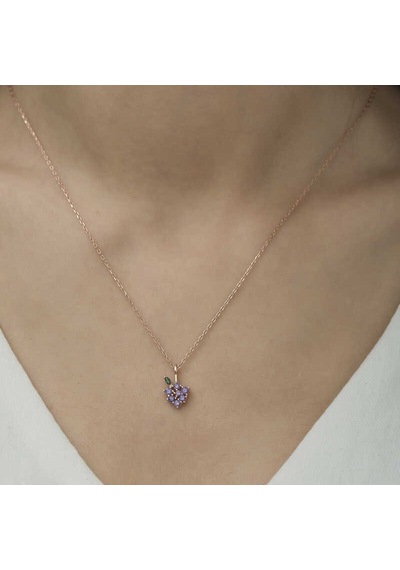 Gümüş Rose Üzüm Figürlü Meyve Kolye Çok Renkli