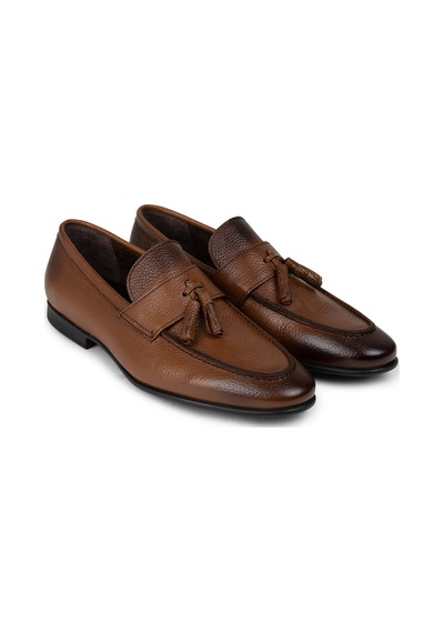 Deery Hakiki Deri Taba Rengi Püsküllü Erkek Loafer - 01989mtbac01 Taba