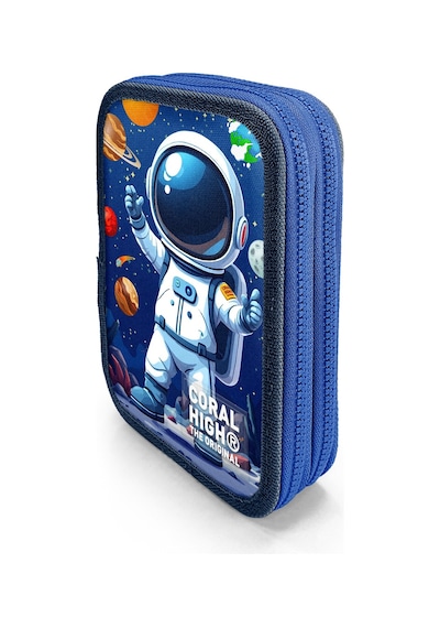 Coral High Kids Lacivert Astronot Desenli Çift Katlı Kalem Çanta 31116 Lacivert