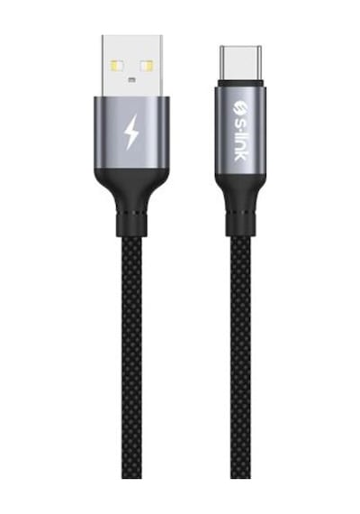 S-link Armor Uc-01 12w 1.2m Usb To Type-c Pd Örgülü Metal Başlıklı Siyah Hızlı Şarj Kablosu Kdo
