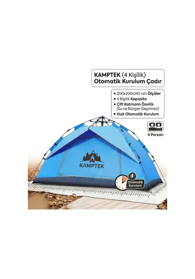 Kamptek 4 Kişilik Otomatik Kurulum Çift Katmanlı Kamp Doğa Deprem Plaj Çadırı 200 200 140cm Ve 2'li Kamp Sandalyesi Seti - Yeşil - Mavi Mavi Kamptek 4 Kişilik Otomatik Kurulum Çift Katmanlı Kamp Doğa Deprem Plaj Çadırı 200 200 140cm Ve 2'li Kamp Sandalyesi Seti - Yeşil - Mavi Mavi