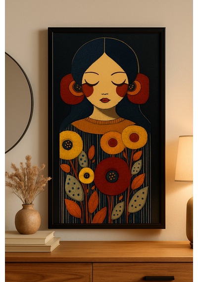 Dekoratif Duvar Tablosu 25 X 60 Cm Siyah Ahşap Çerçeve Kadın Figürlü