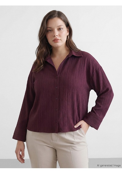 Lcw Vision Bordo Çizgili Oversize Kadın Gömlek