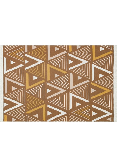 Beige Yellow Yıkanabilir Çift Taraflı Modern Desenli Dokuma Kilim