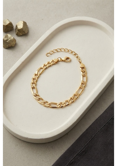Evimdeyokyok 316l Çelik Gold Renk Figaro Zincir Model Erkek Bileklik - Lisinya Diğer