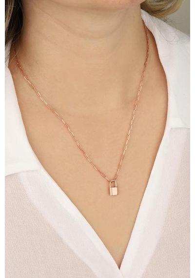 Taşsız Gümüş Kilit Kolye Rose Gold