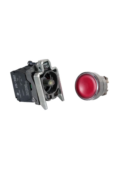 Schneider 24V 22MM - 1NA+1NK Kırmızı Led Işıklı Normal Buton