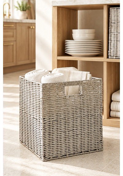 Ocean Home Textile Yıkanabilir Gri Pp Rattan Sepet 33 X 33 X 33 Cm