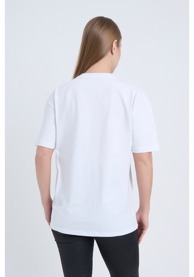 Kadın Oversize Baskılı T-shirt Beyaz Team Beyaz