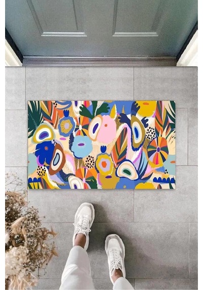 Çok Renkli Kapı Önü Paspası Modern Desen K-3257 Renkli