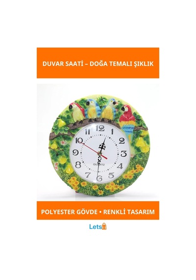 Renkli Papağanlı Polyester Duvar Saati Çok Renkli