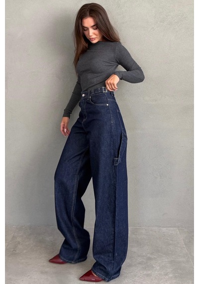 Koyu Lacivert Kargo Kemer Detaylı Baggy Kadın Jean Mg2874 Koyu Lacivert Kargo Kemer Detaylı Baggy Kadın Jean Mg2874