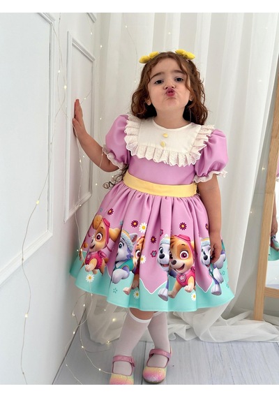 H L Y Karol Tasarım Paw Patrol Vintage Kız Bebek Elbise,doğum Günü Elbise,fotoğraf Çekim Elbise,0-12 Yaş Uygun Lila