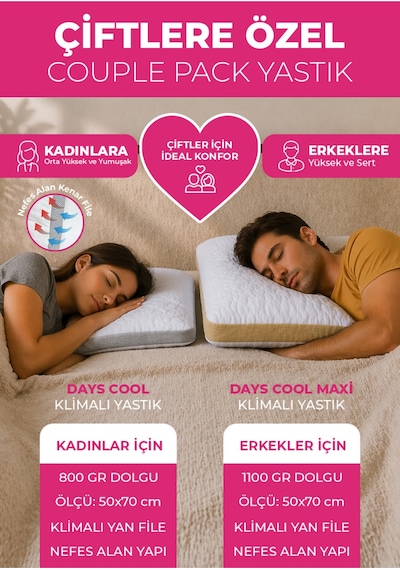 Couple Pack Klimalı Yastık 2 Adet - Çift Yastığı - Klimalı Yastık - Daycool Serisi Diğer