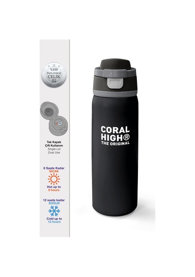 Coral High Siyah Pipetli Ve Direkt İçim Çelik Termos 800 Ml 38518 Siyah - Camel
