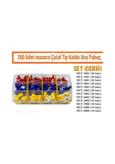 260 Parça Maasco Izoleli Çatal Terminal Pabuç - Kablo 1.5-6 Mm