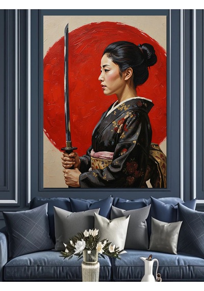 Kılıçlı Japon Kadın Savaşçı Dekoratif Kanvas - Mdf Ahşap Tablo