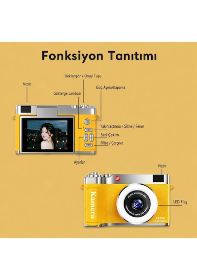 4k Çantalı Dijital Retro Video Kamera 48mp 16x Zoom Işıklı 32gb Kart Dijital Fotoğraf Makinesi Siyah Çok Renkli