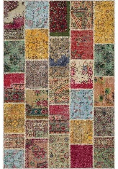 Çok Renkli Patchwork Kaymaz Tabanlı Dekoratif Halı Ar129n11