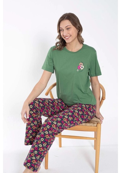 Senfoni Kadın Bisiklet Yaka Çiçek Desenli Pijama Takımı 6032 -1 Adet 001