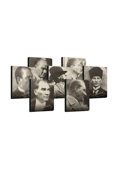 Atatürk Yaldızlı İmzalı Dikişli Sert Kapaklı Defter Çok Renkli