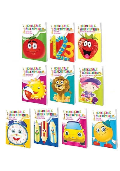 Renklerle Öğreniyorum Boyama Seti-Renkli ve Örnekli-10 Kitap Takım- Ema Çocuk