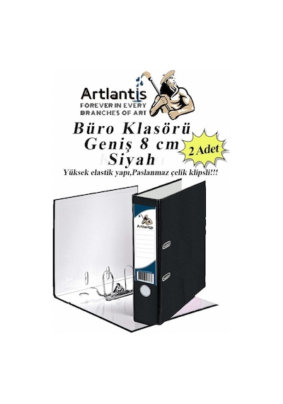 Büro Klasörü Siyah Geniş 2 Adet Plastik Geniş Siyah Klasör Halkalı Paslanmaz Çelik Klipsli 2 Adet